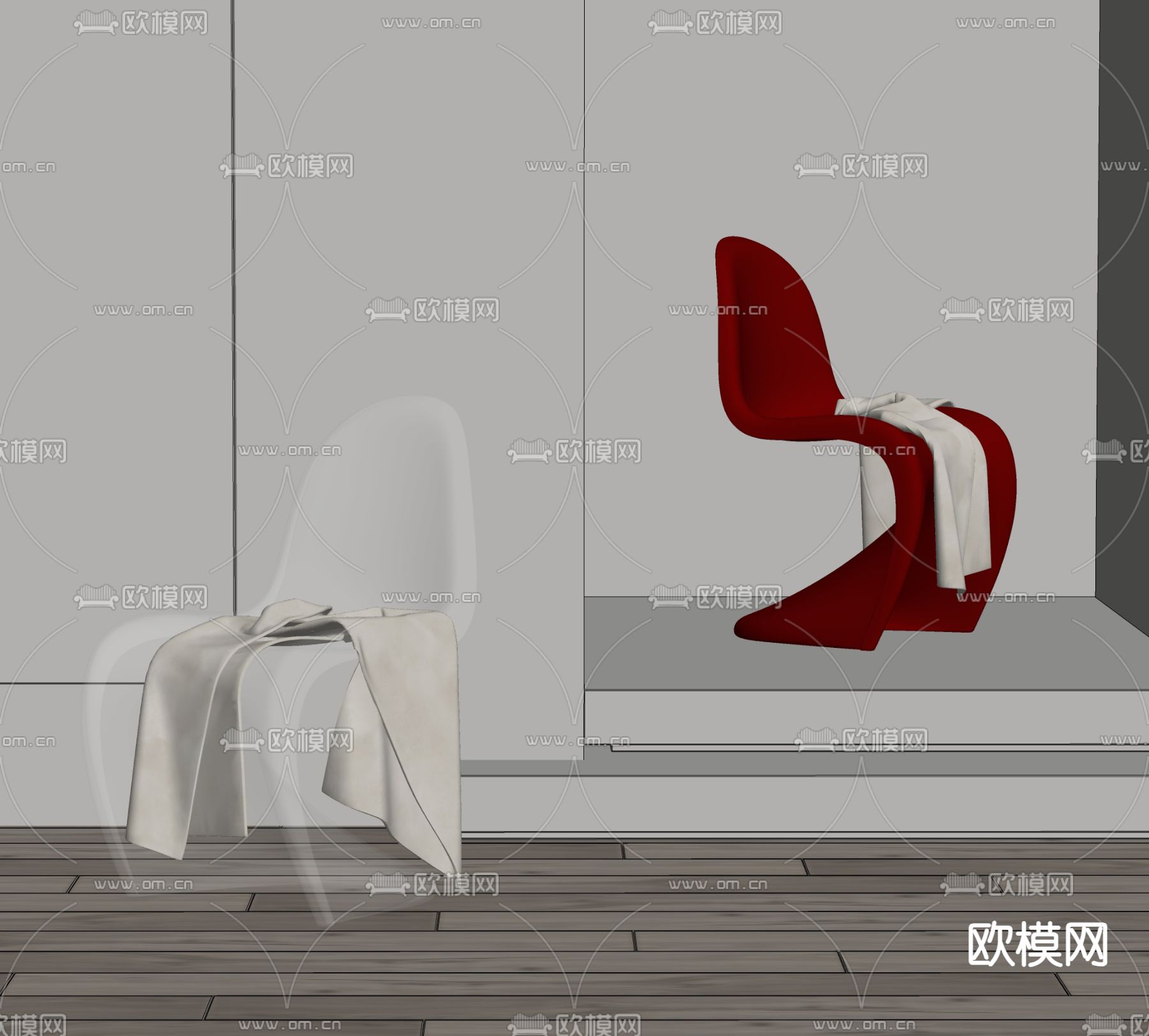 Panton 现代椅子 休闲椅su模型下载（渲染图1）