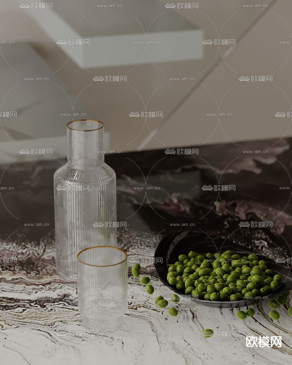 玻璃杯 杯子 果盘su模型下载（渲染图2）