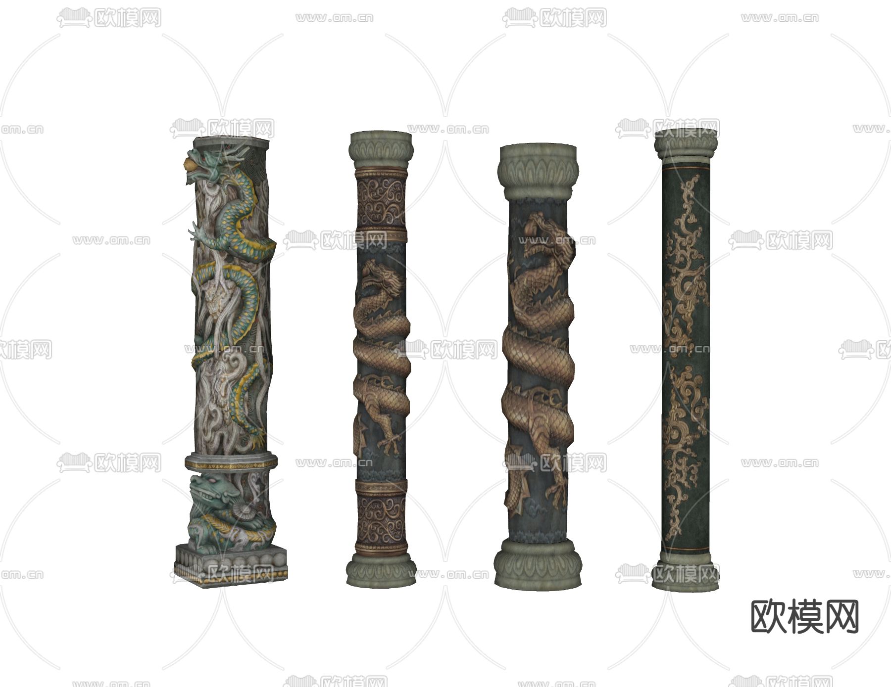 中式盘龙柱 景观柱 龙纹立柱su模型下载（渲染图1）