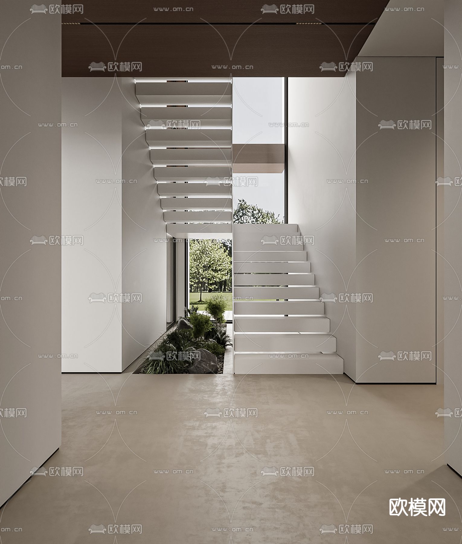 原木风别墅大堂 挑空客厅su模型下载（渲染图3）