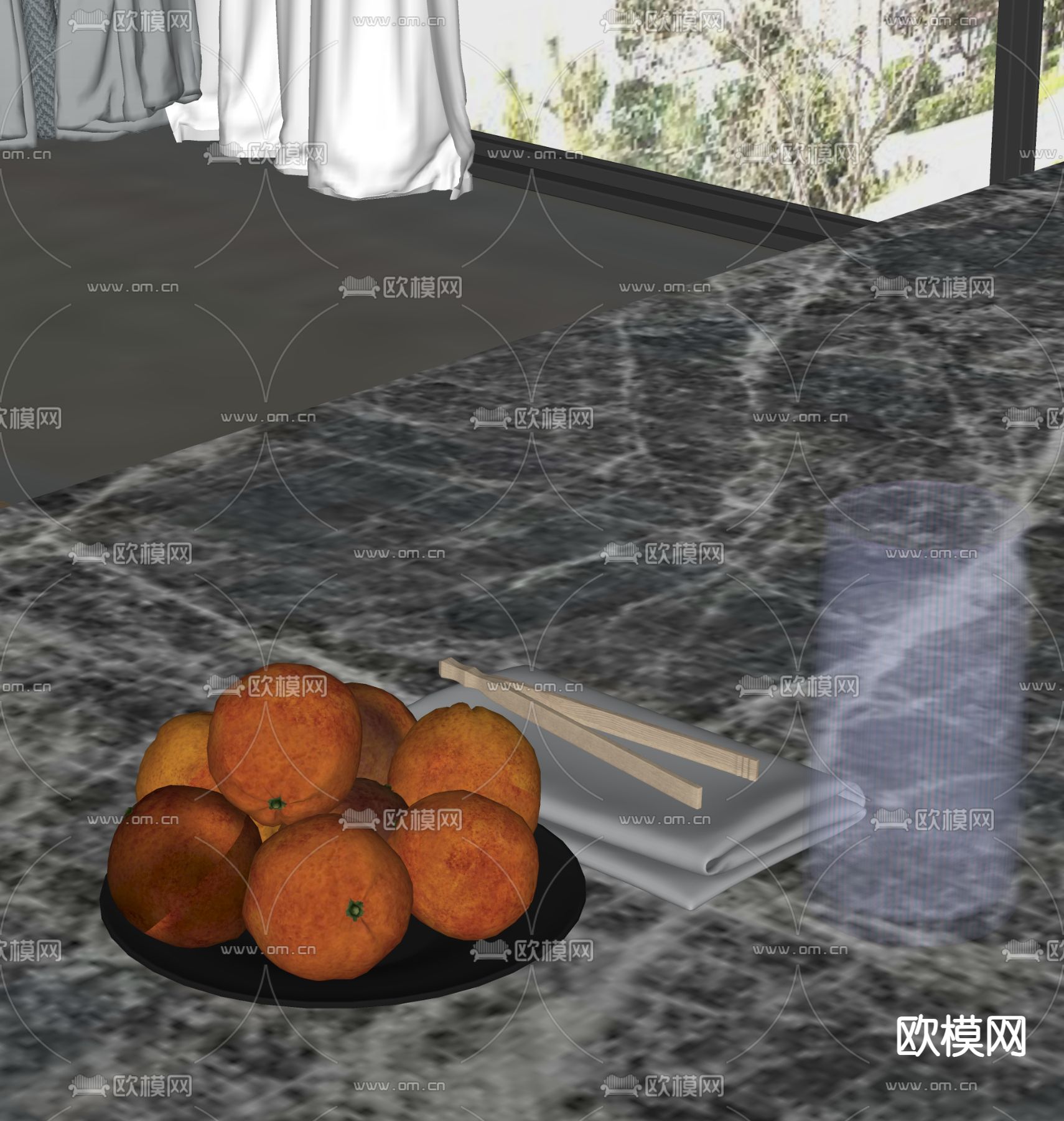 水杯 玻璃杯 水果 果盘su模型下载（渲染图1）