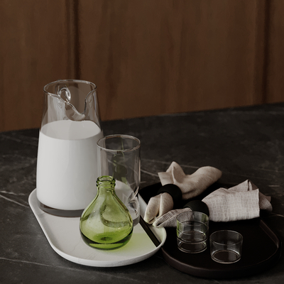  牛奶 玻璃杯 托盘su模型 