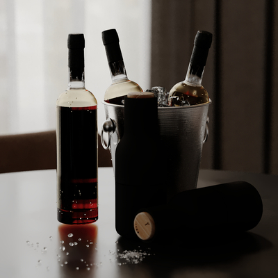  酒桶 杯子 红酒su模型 