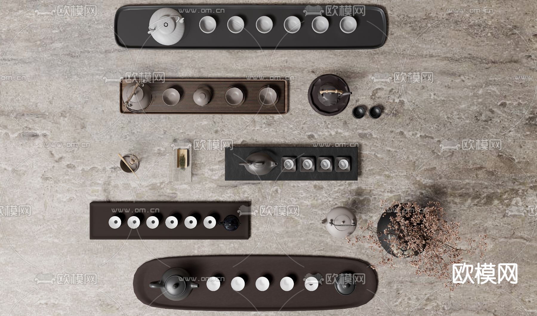 中式茶具 茶壶 茶杯su模型下载（渲染图3）