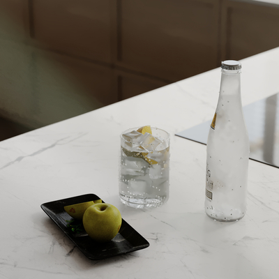  厨房用具 杯子 水果 酒瓶su模型 