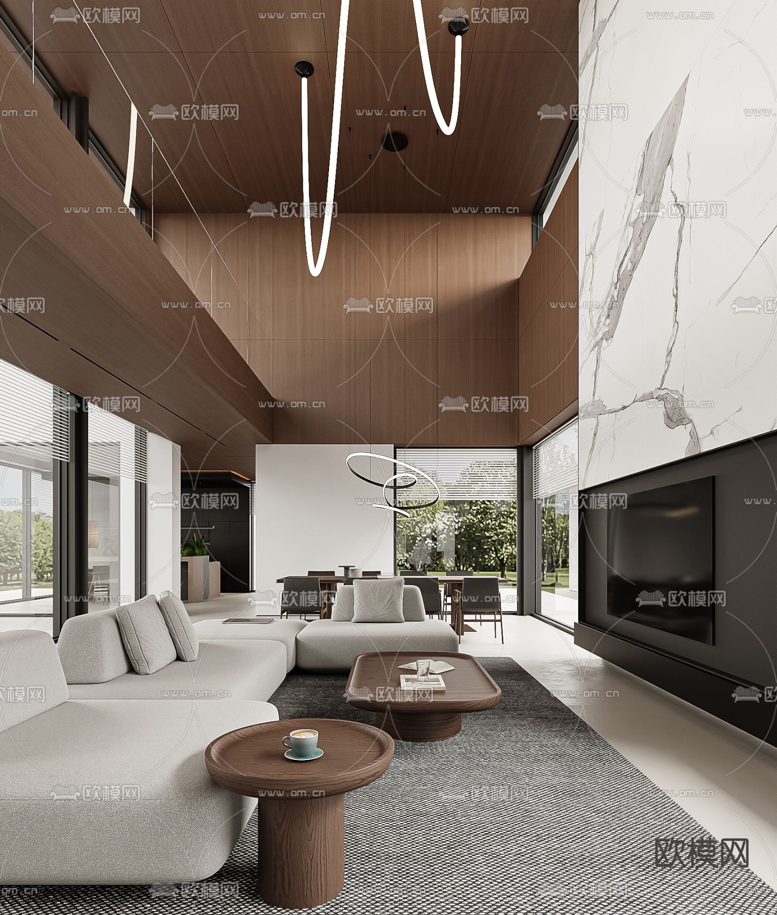 原木风别墅大堂 挑空客厅su模型下载（渲染图8）