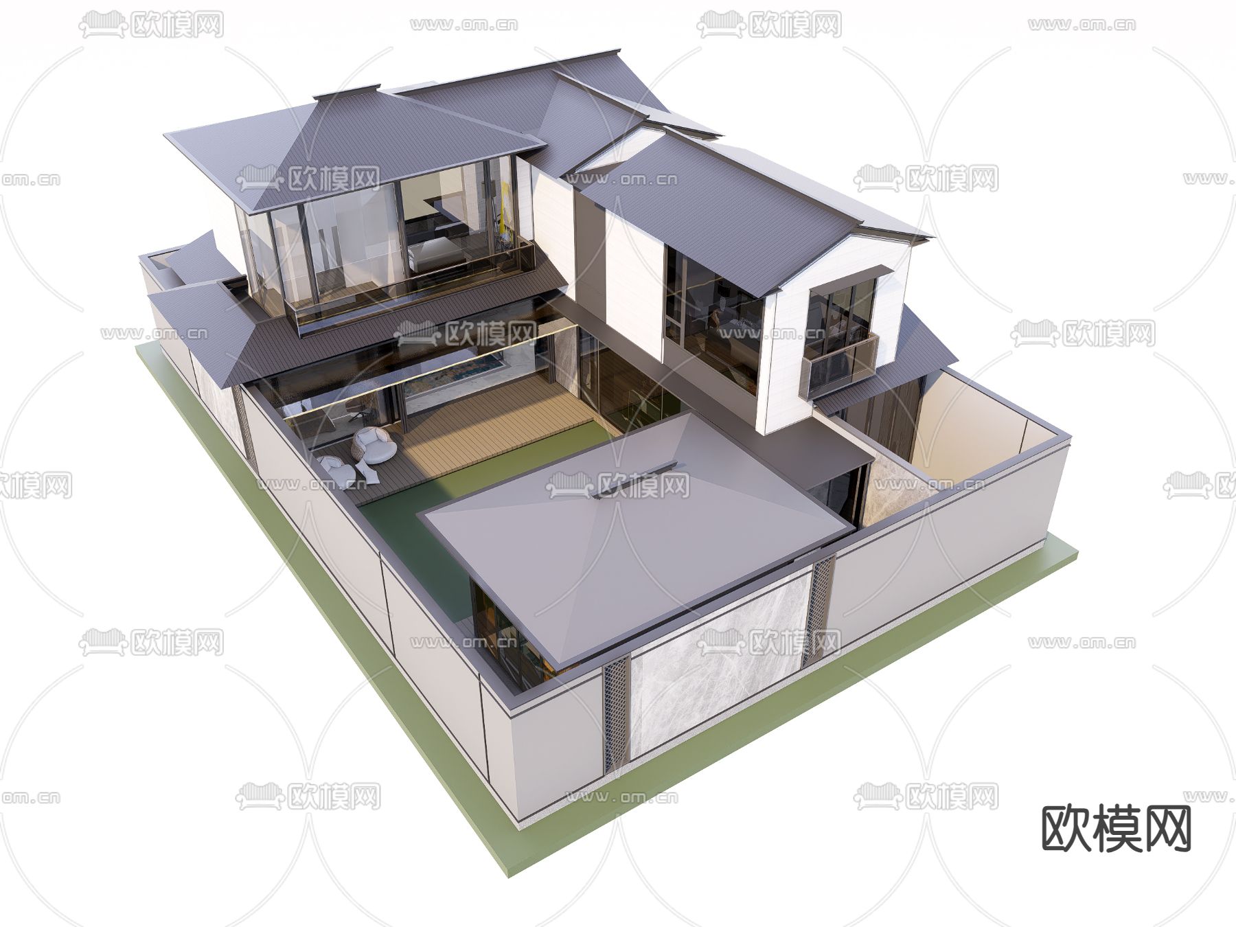 新中式四合院 别墅su模型