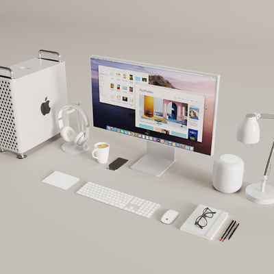  办公用品 电脑 台灯su模型 