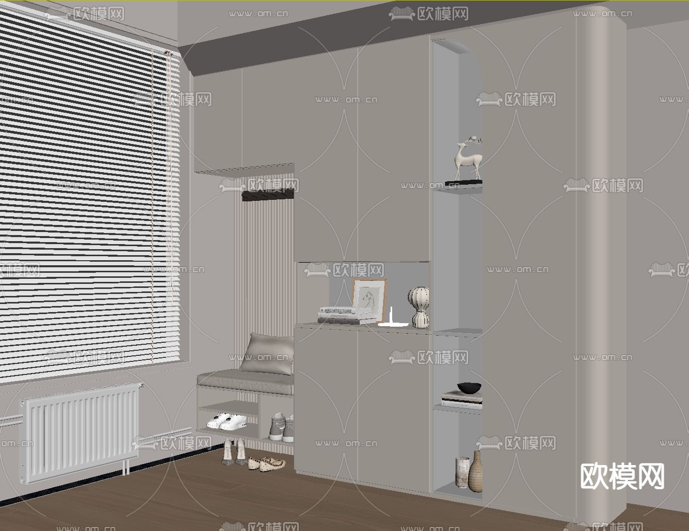 奶油风鞋柜su模型下载（渲染图1）