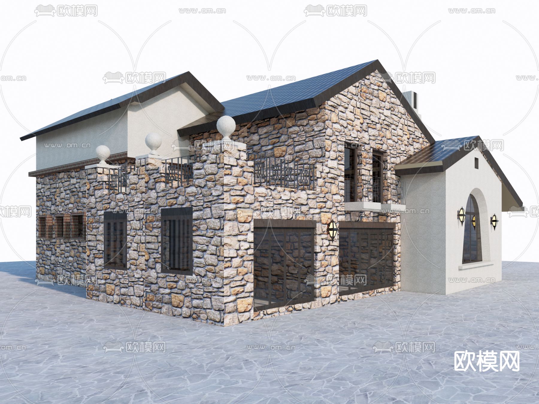 美式别墅 独栋别墅su模型下载（渲染图3）