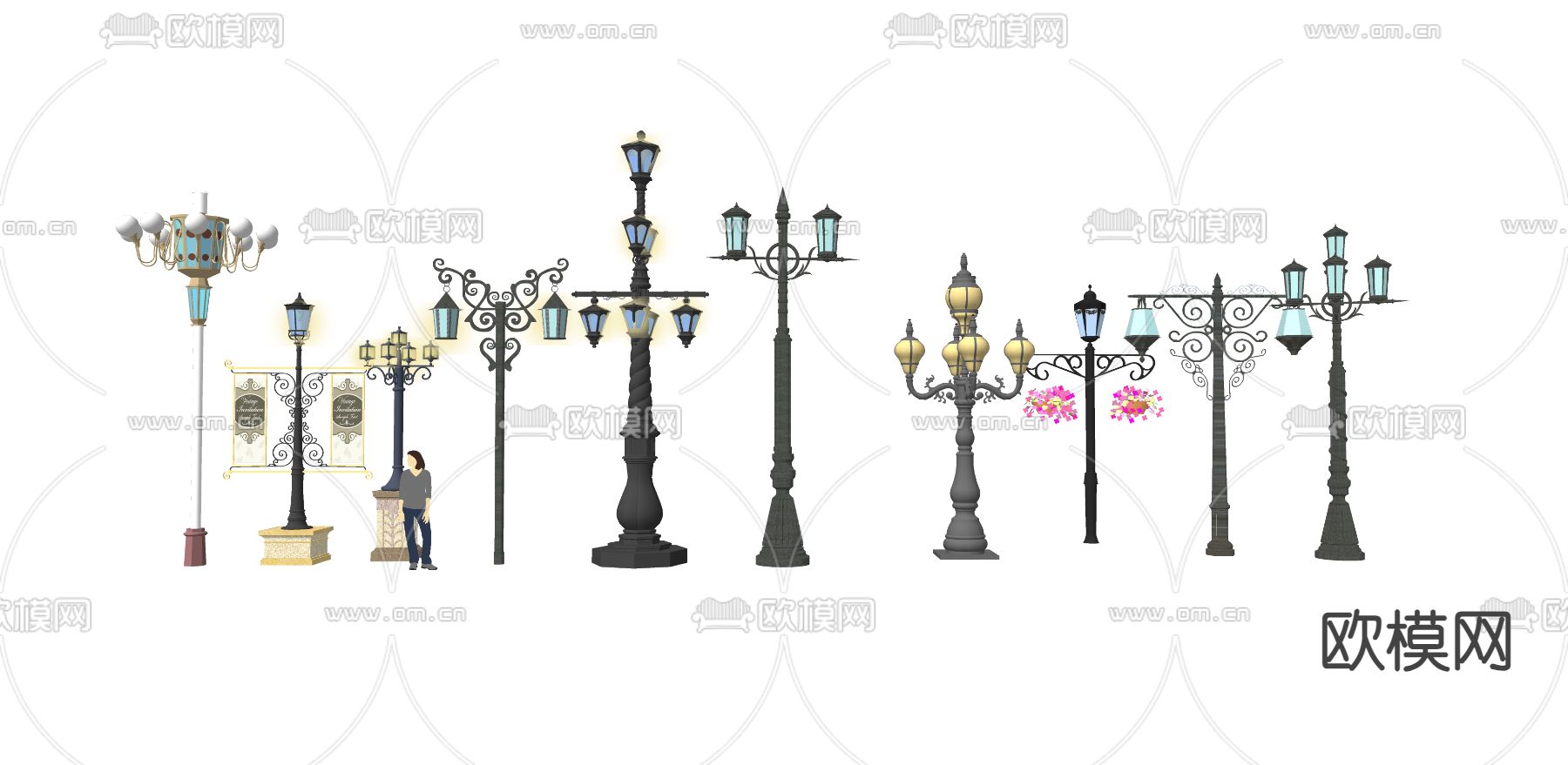 欧式路灯 户外灯su模型下载