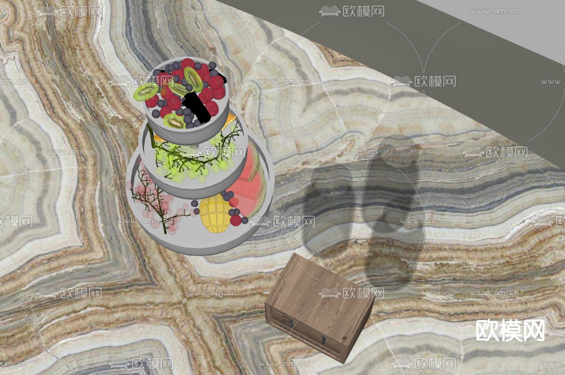 水果 果盘 提子 猕猴桃 车厘子=su模型下载（渲染图1）