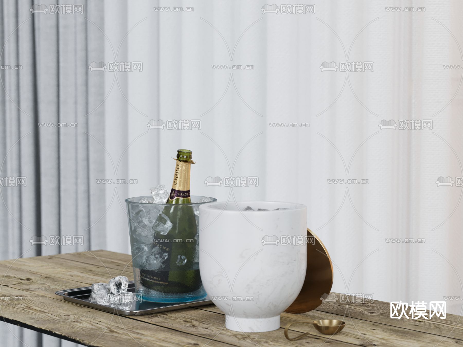 冰桶 酒瓶 酒水su模型下载（渲染图2）