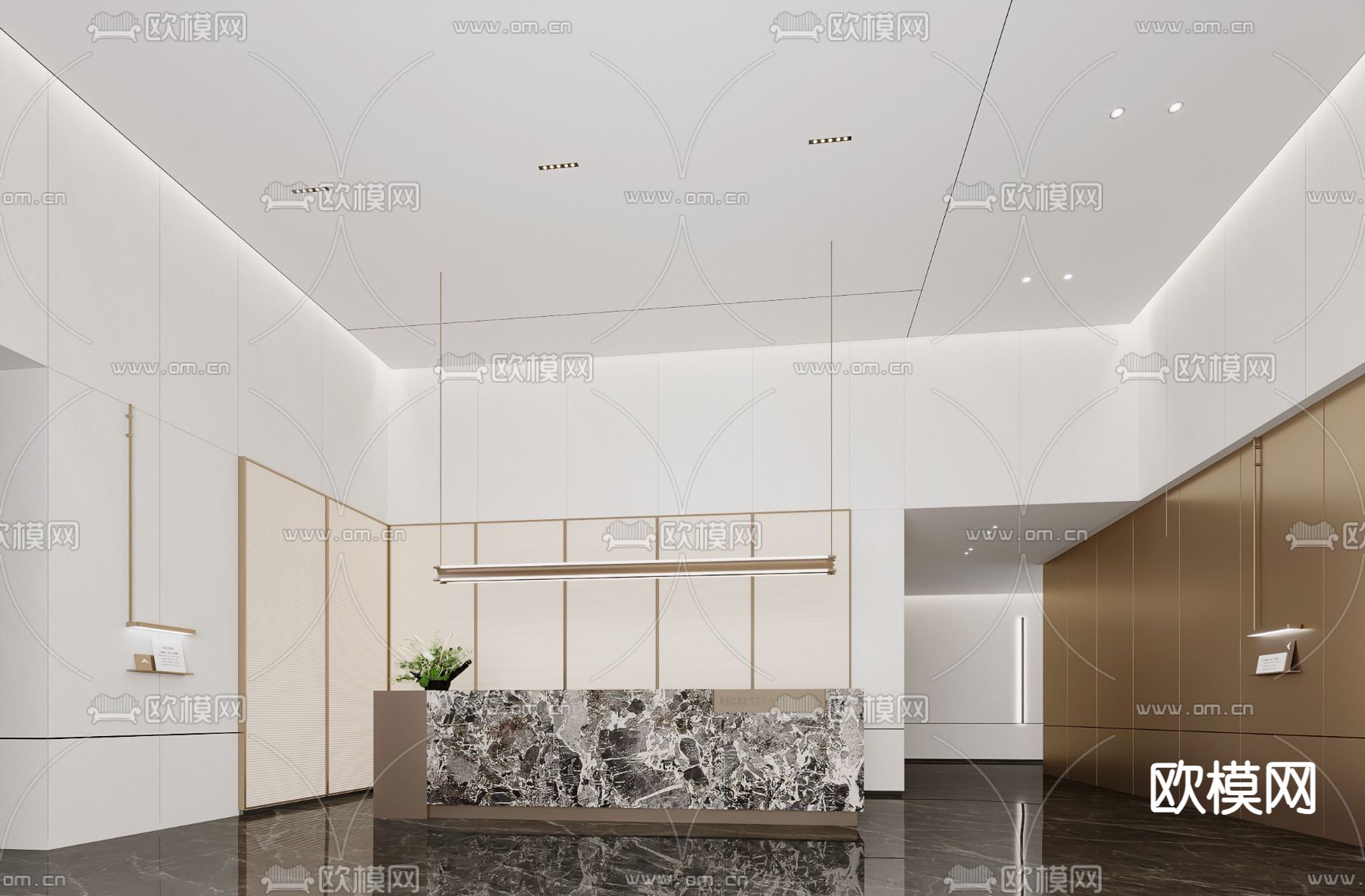 现代酒店大堂 前台大厅su模型下载（渲染图2）