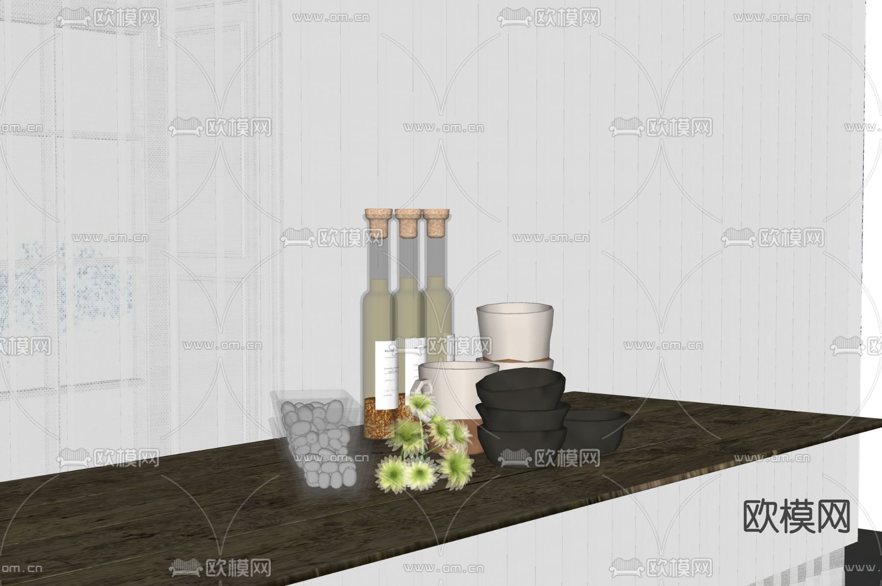 水杯 水果 饮具 果盘su模型下载（渲染图1）