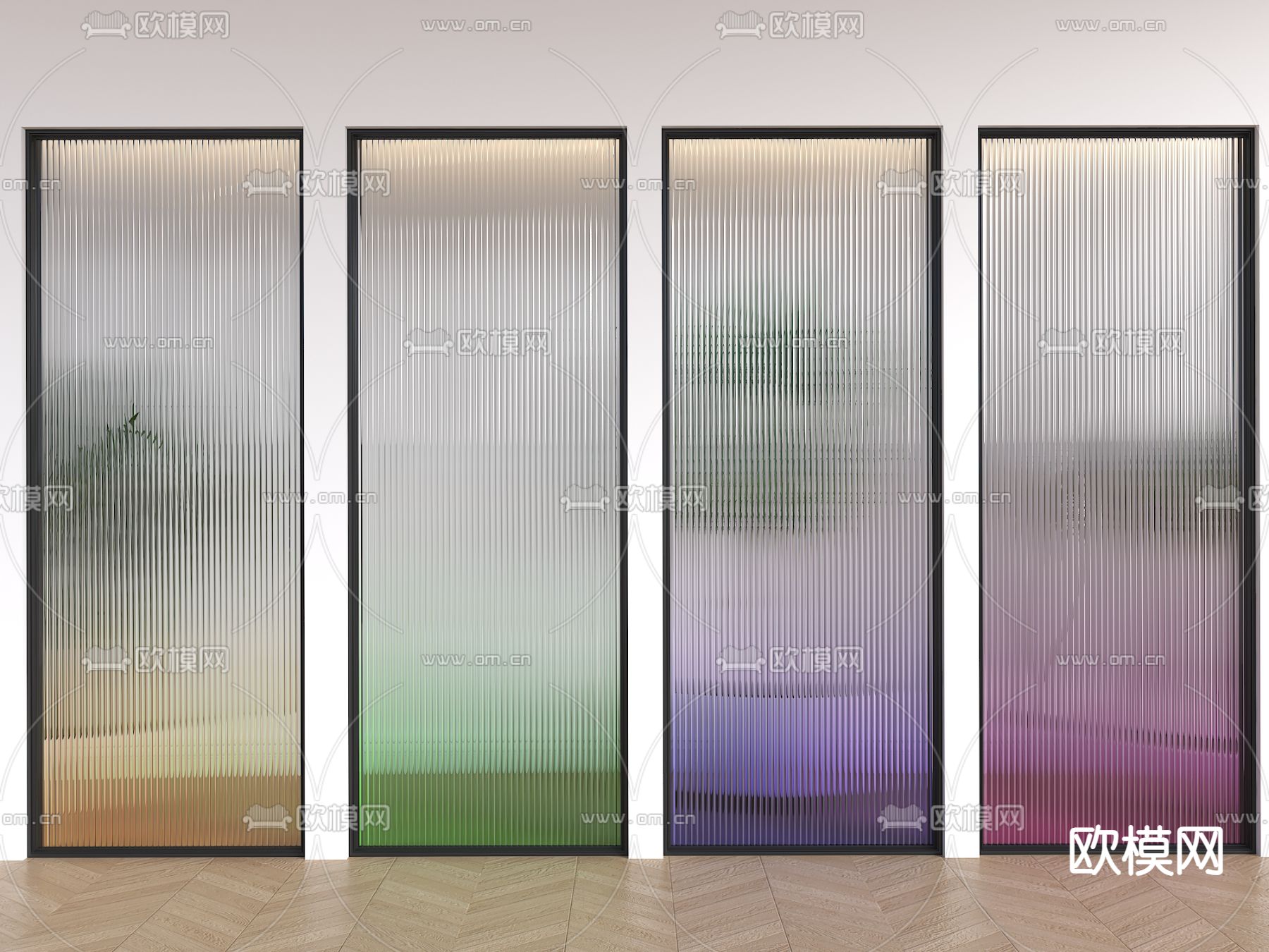 渐变玻璃 玻璃隔断su模型下载（渲染图2）