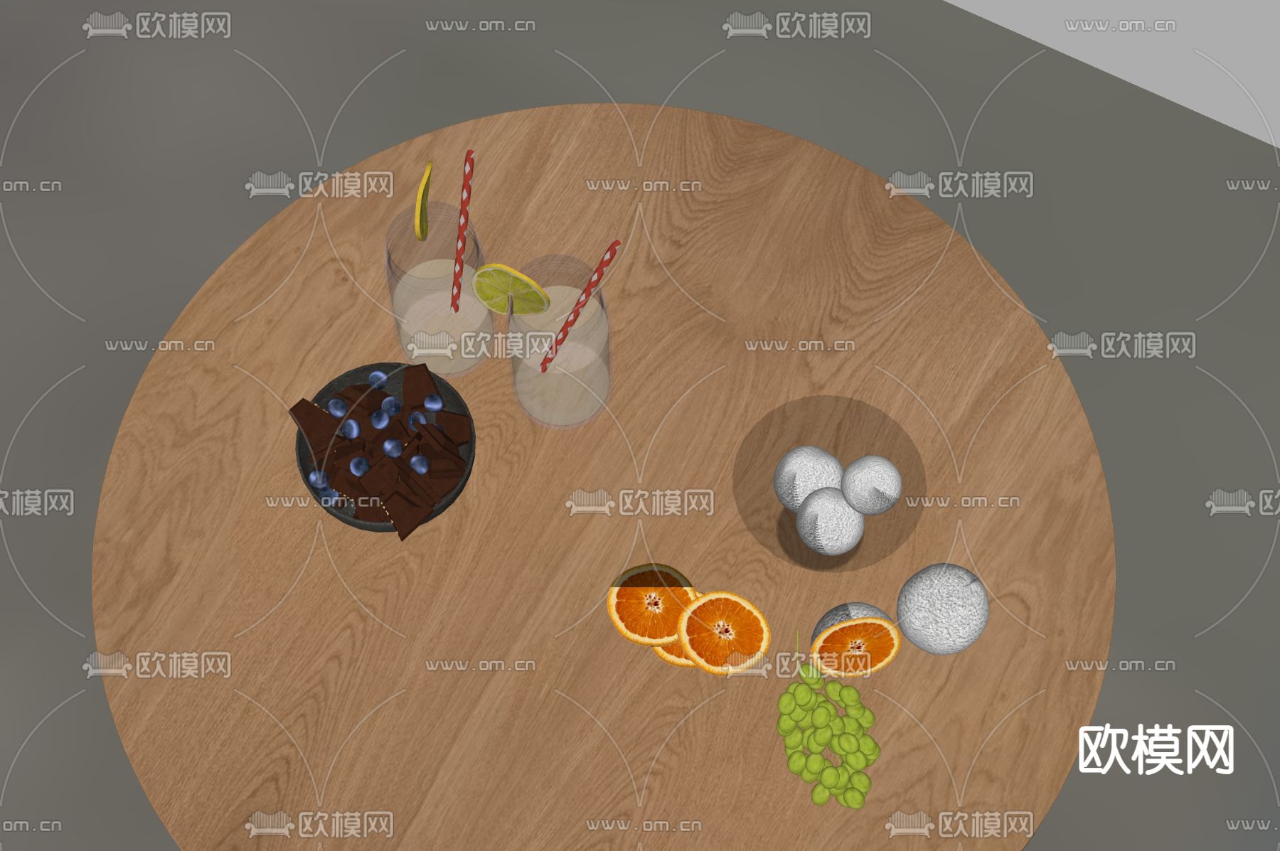 水果 果盘 橘子 巧克力 提子su模型下载（渲染图1）