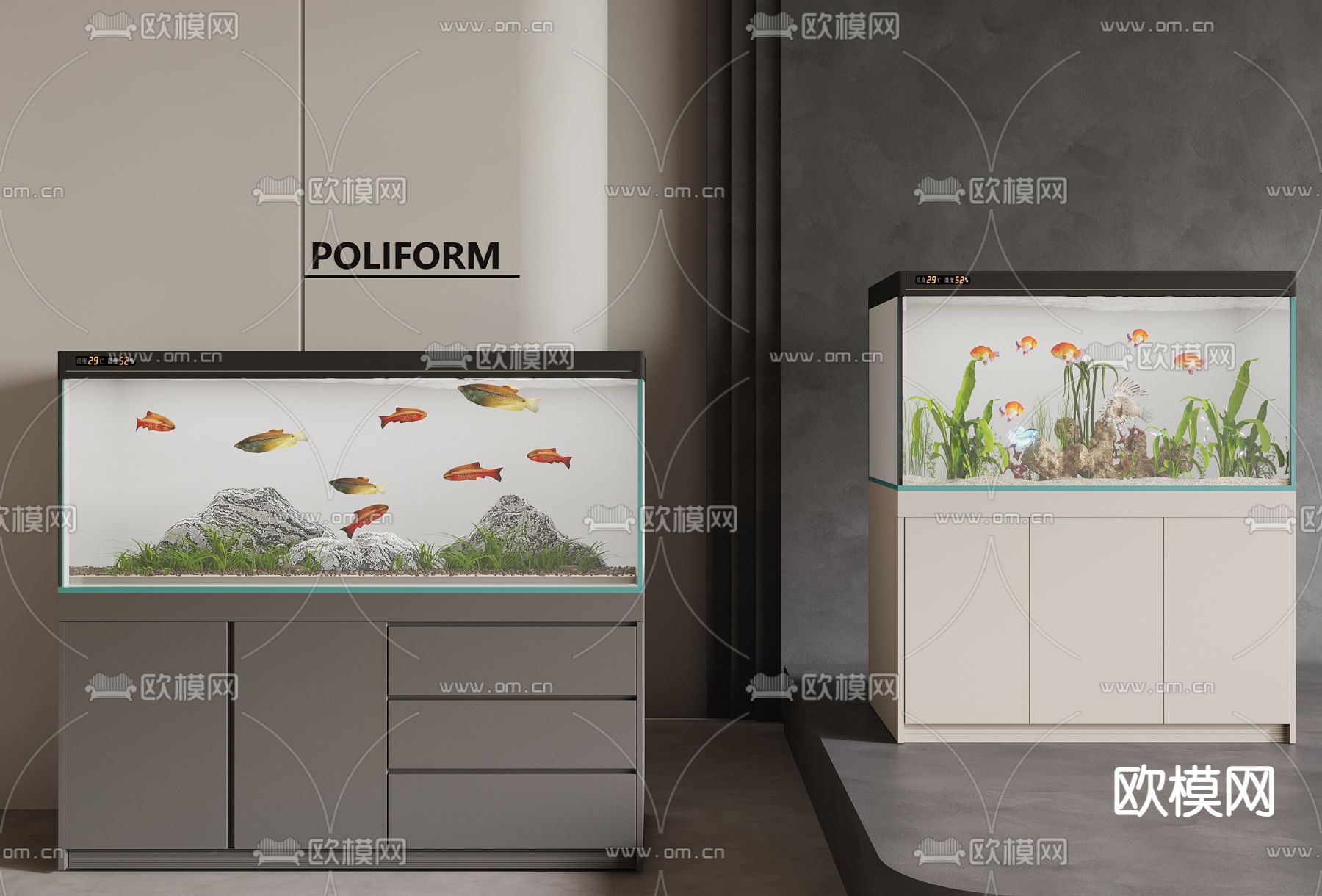 鱼缸 水族3d模型下载