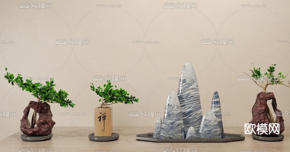 新中式摆件组合3d模型下载