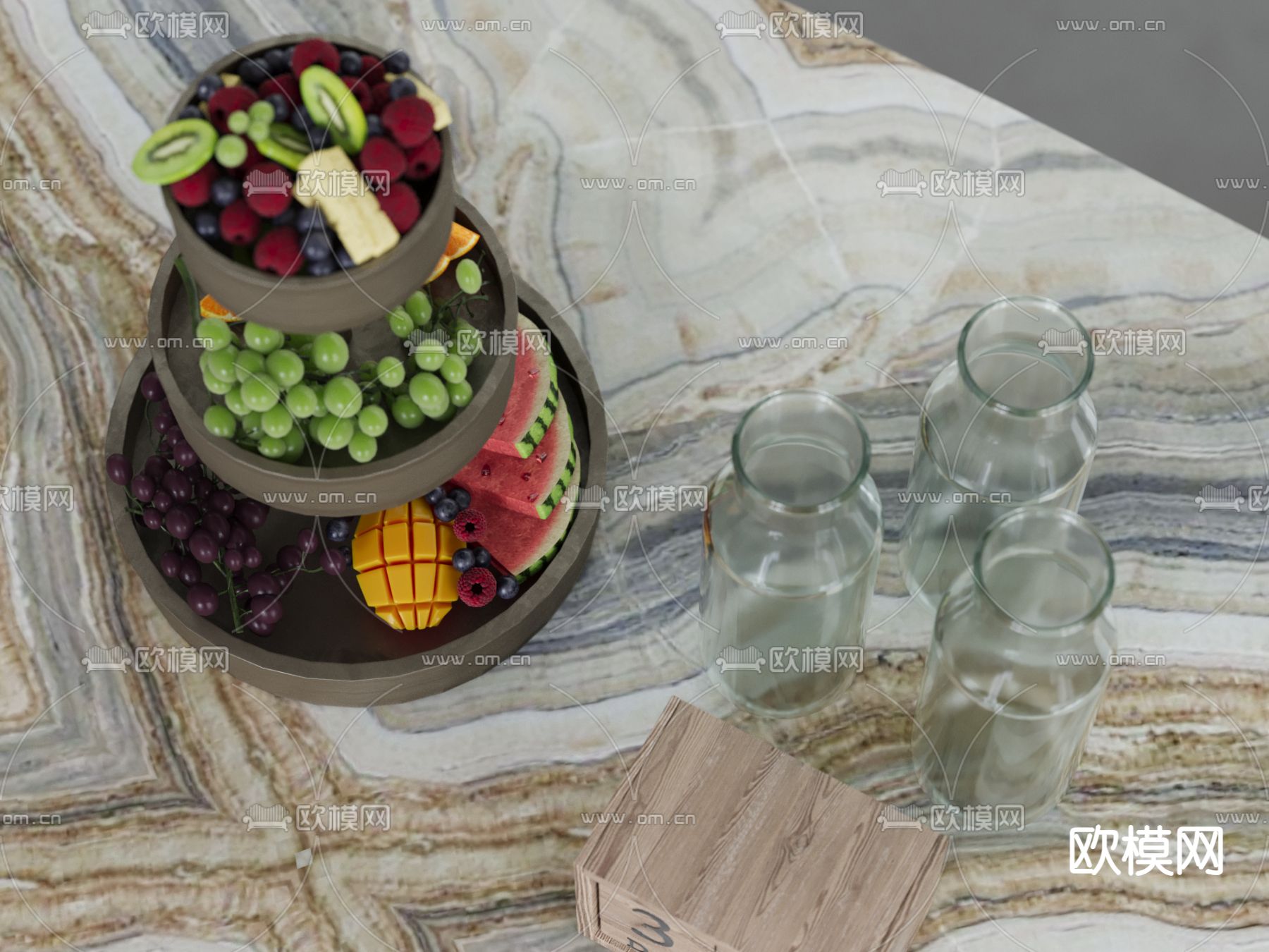 水果 果盘 提子 猕猴桃 车厘子=su模型下载（渲染图2）