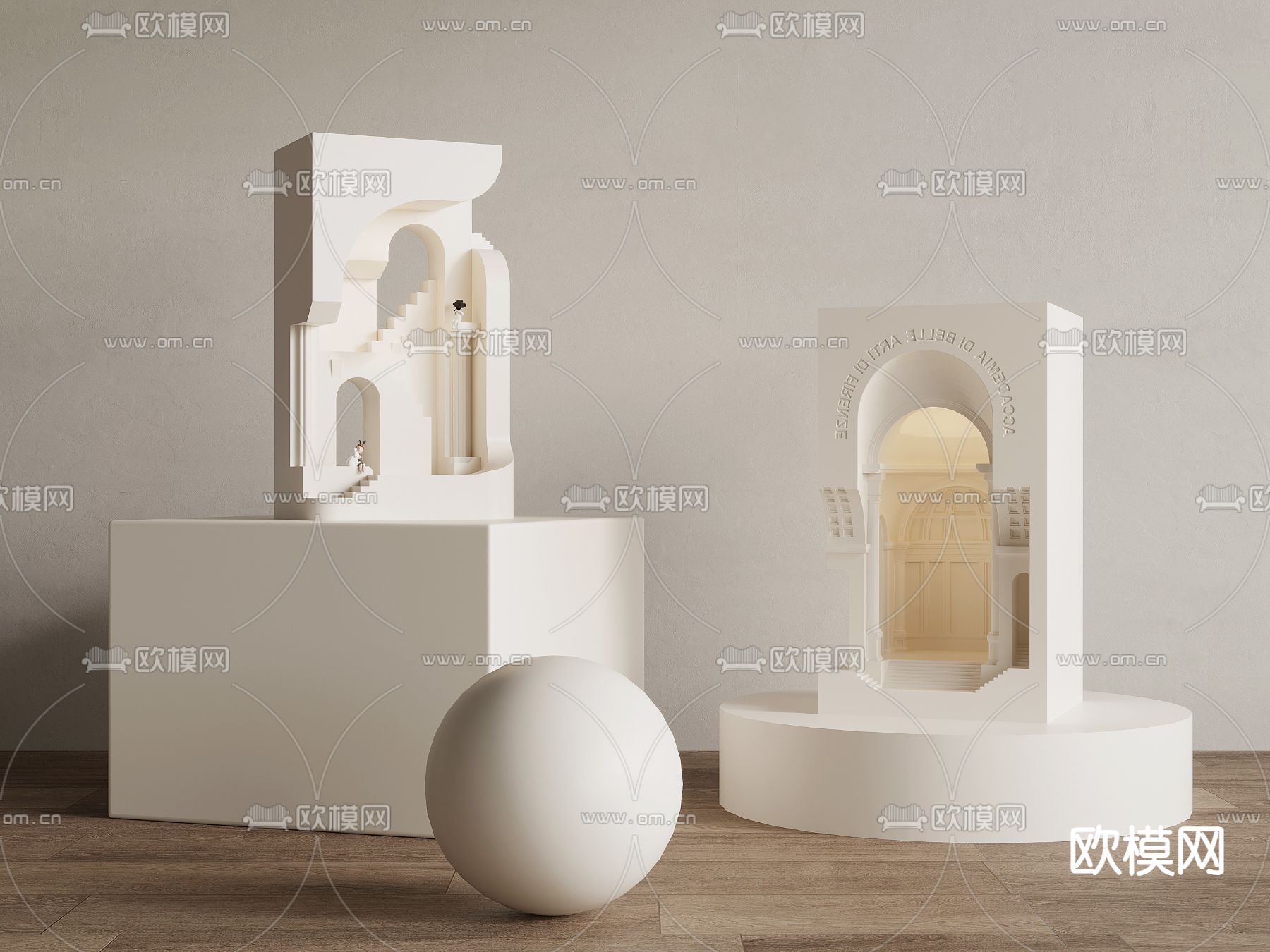 奶油风嵌入式壁灯3d模型下载