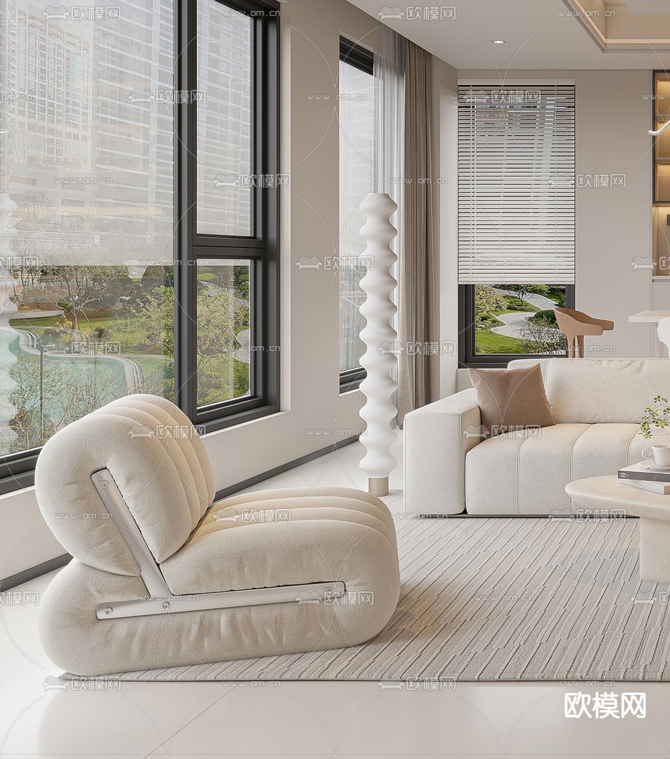 奶油风休闲椅3d模型下载