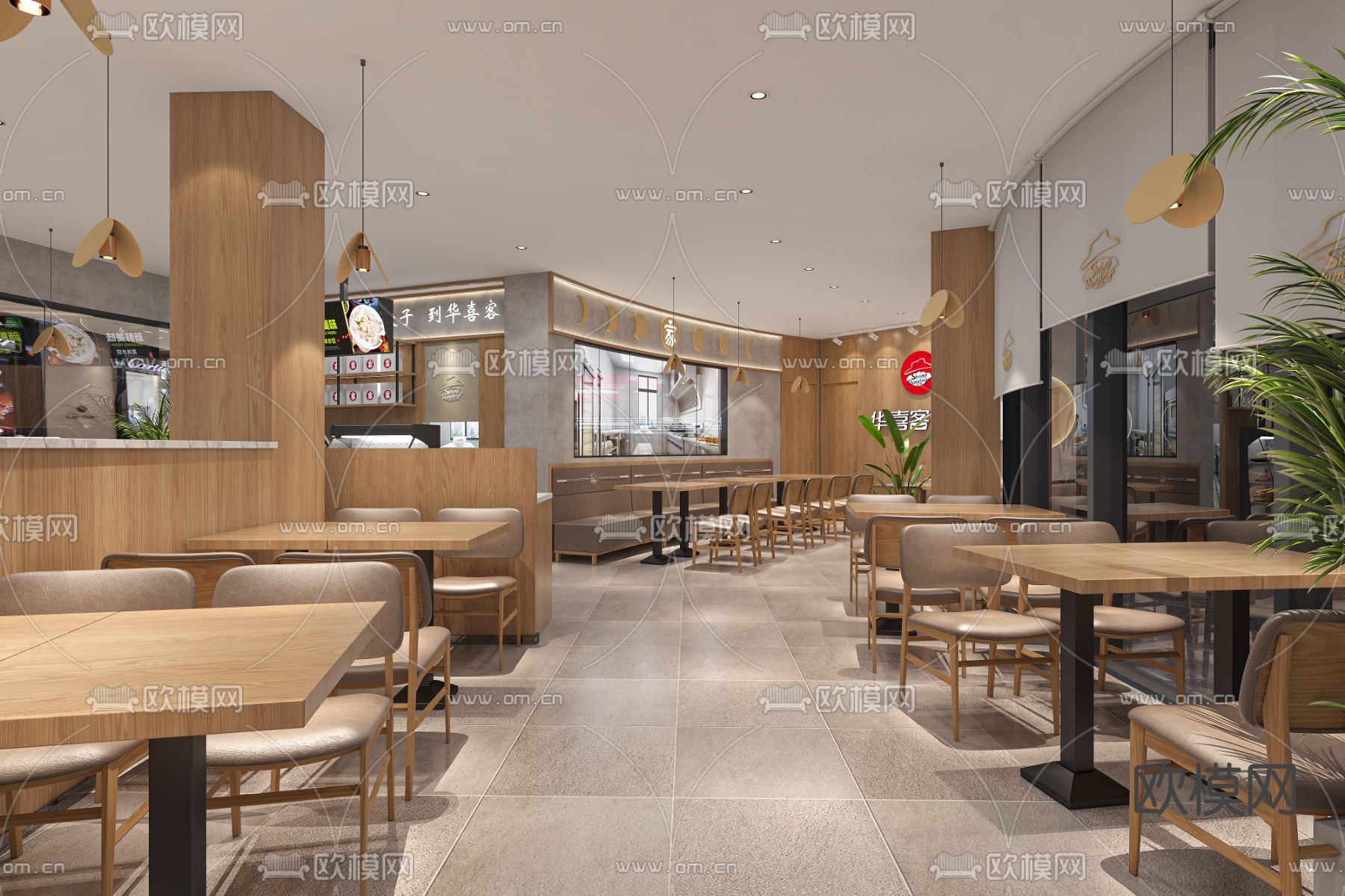 现代面馆 水饺店3d模型下载（渲染图1）