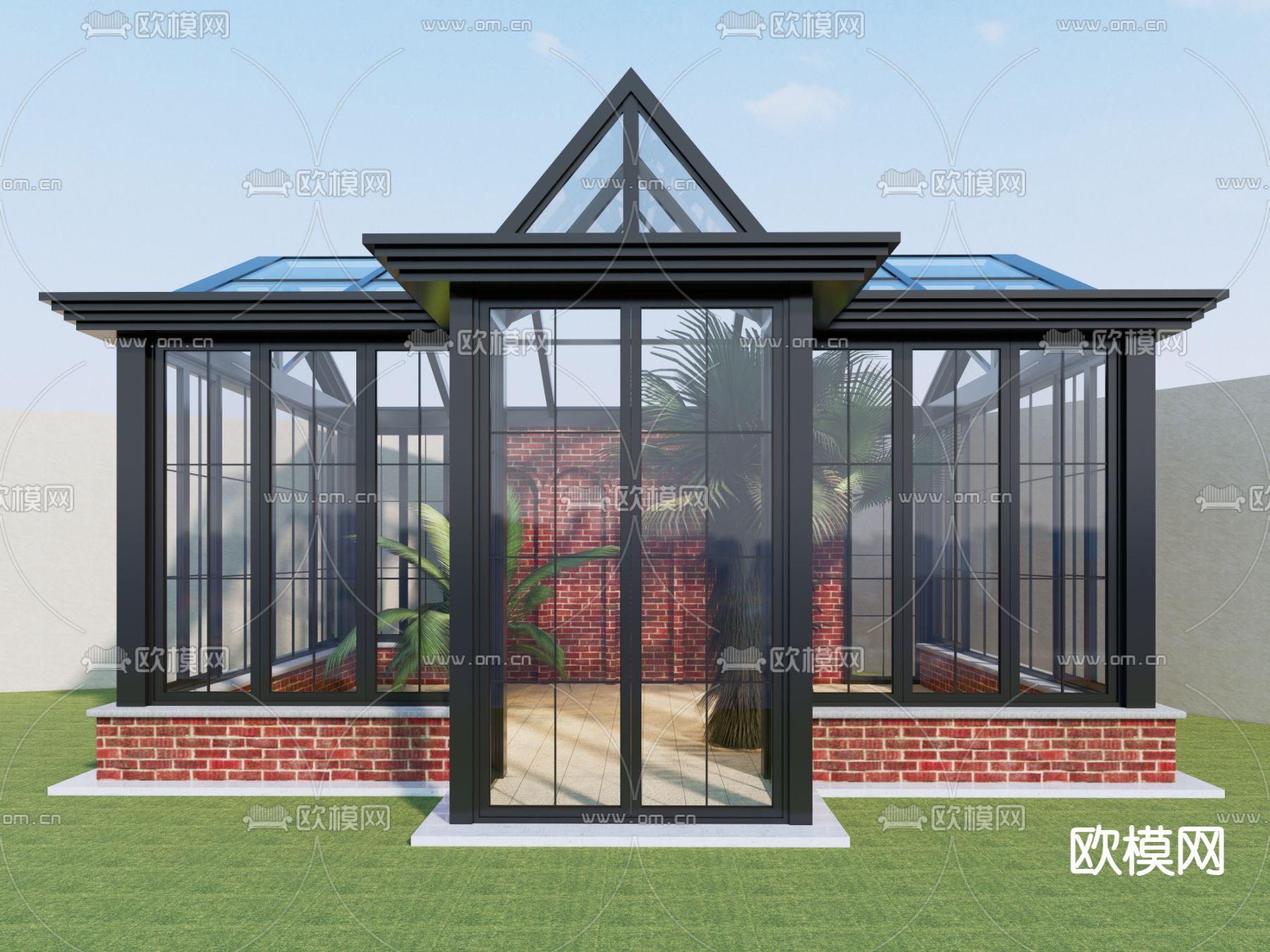 欧式阳光房 构玻璃房 花房 温室房su模型下载（渲染图3）