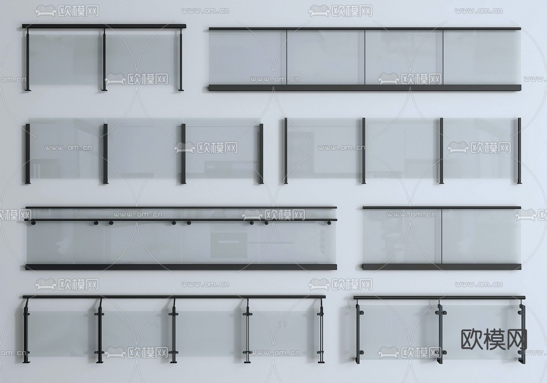 现代栏杆 玻璃栏杆3d模型下载