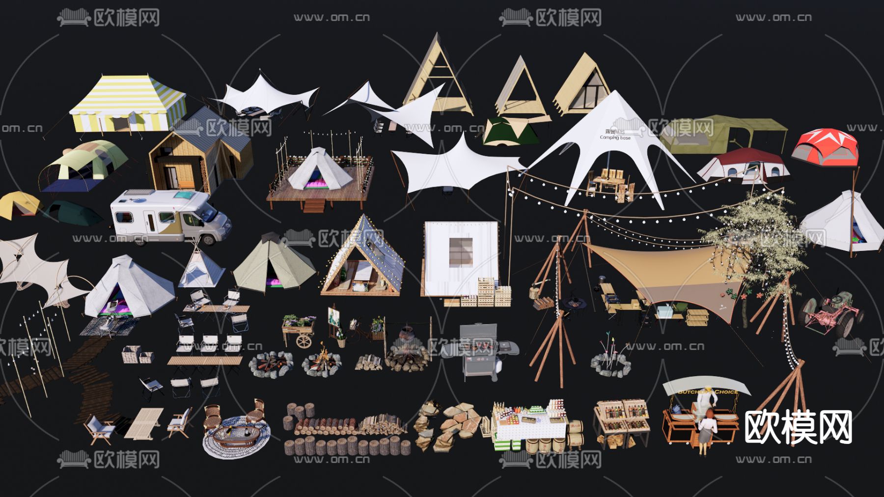 户外野营帐篷 蒙古包睡袋su模型下载（渲染图2）