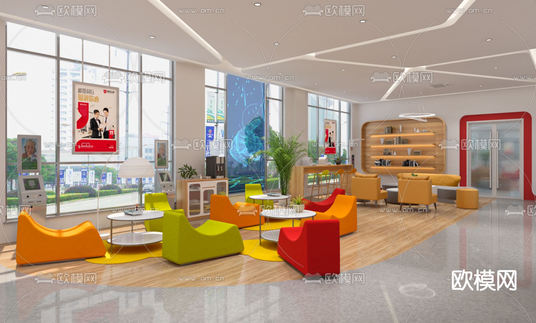 现代银行大厅3d模型下载（渲染图2）