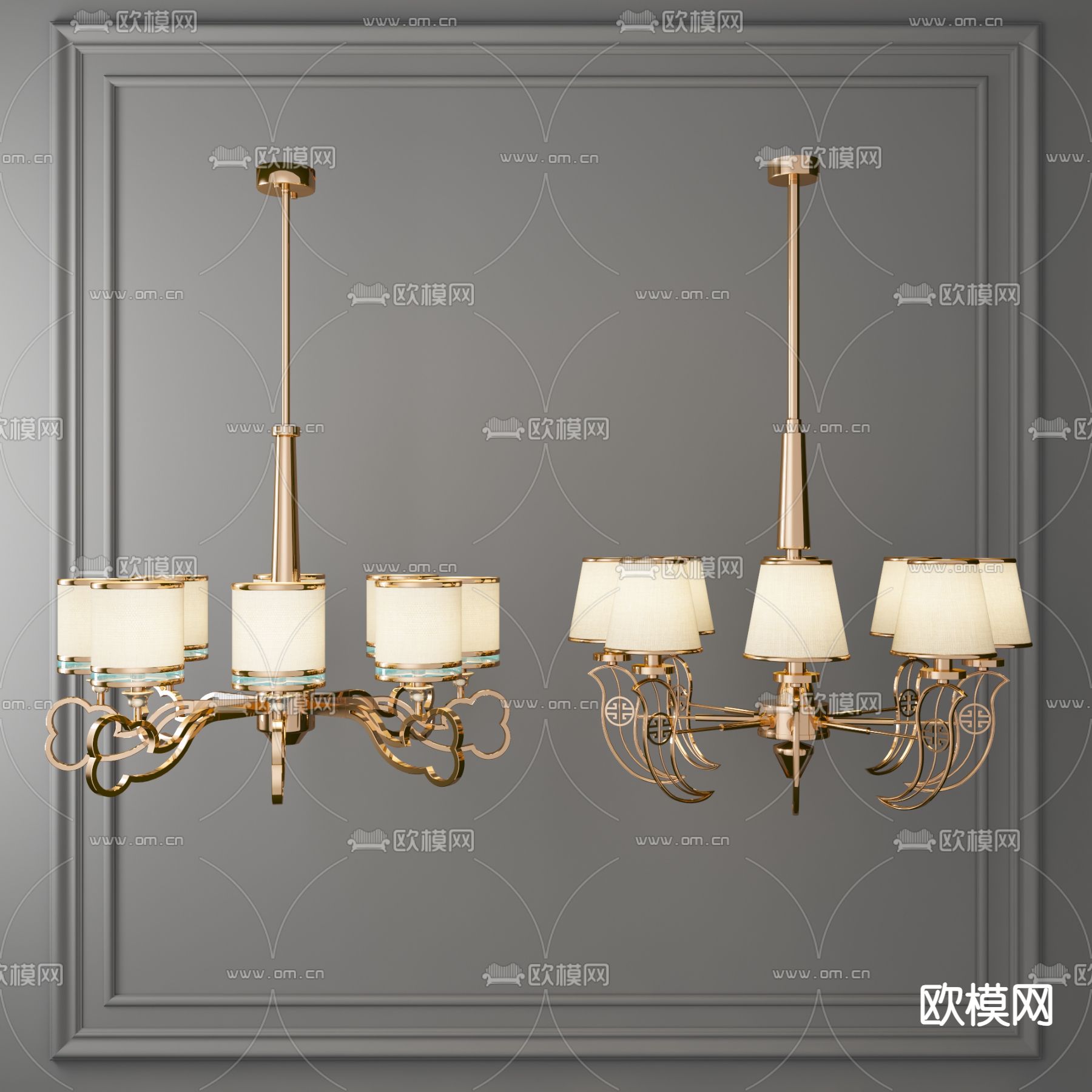 新中式吊灯3d模型下载