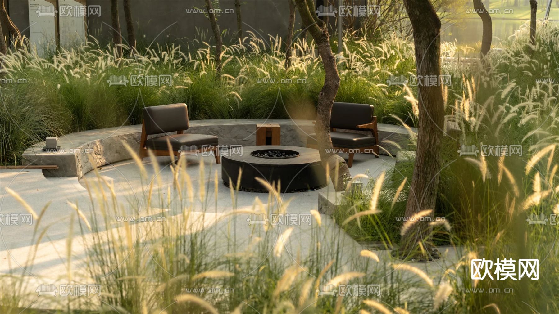 园林景观 下沉式沙发3d模型下载（渲染图3）