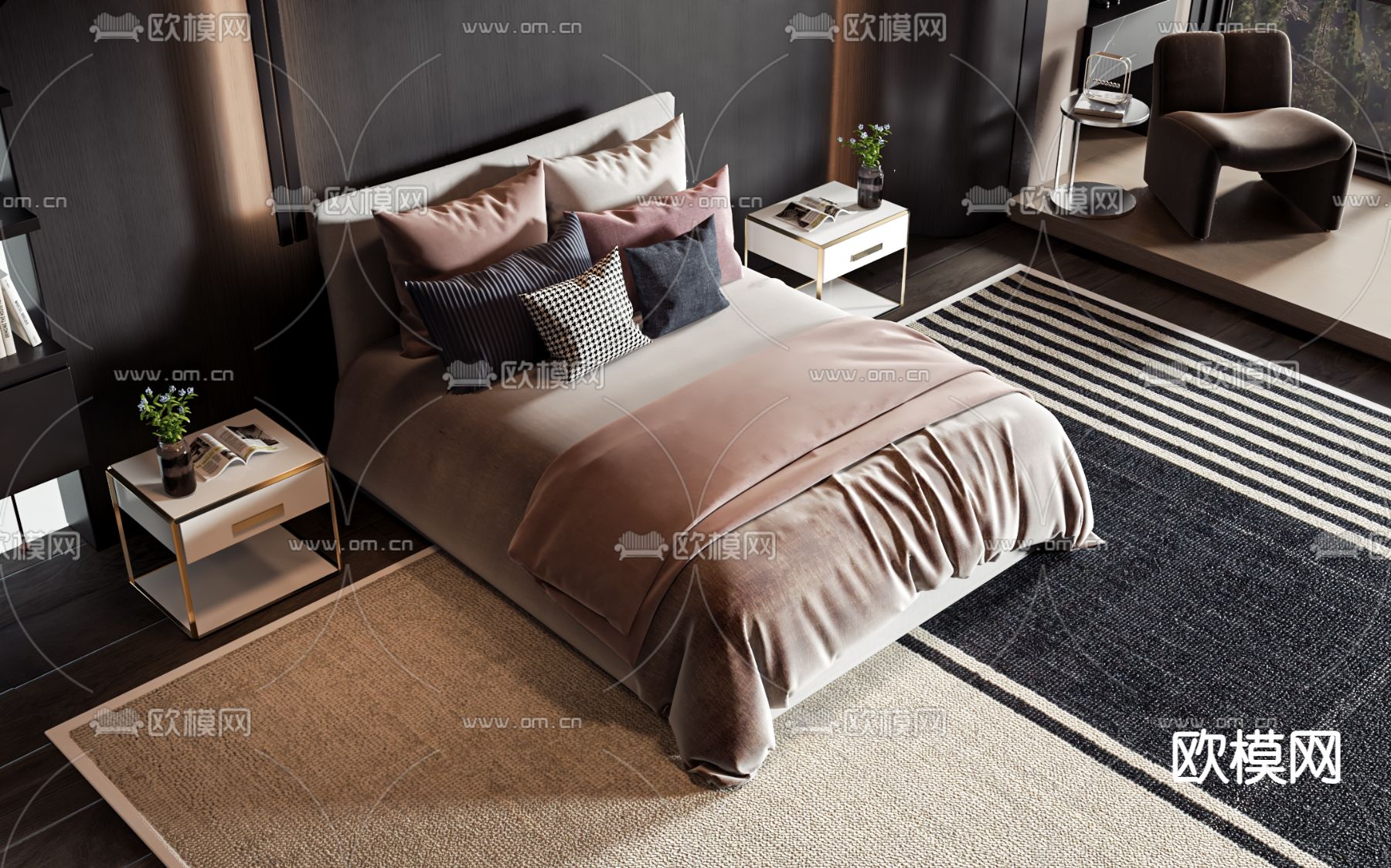 现代双人床3d模型下载