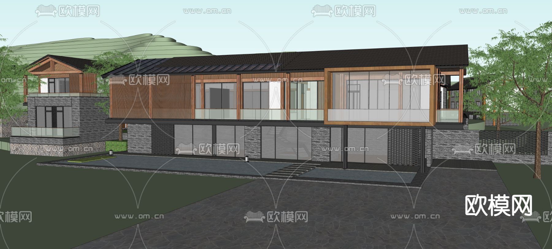 侘寂民宿外观su模型下载（渲染图1）