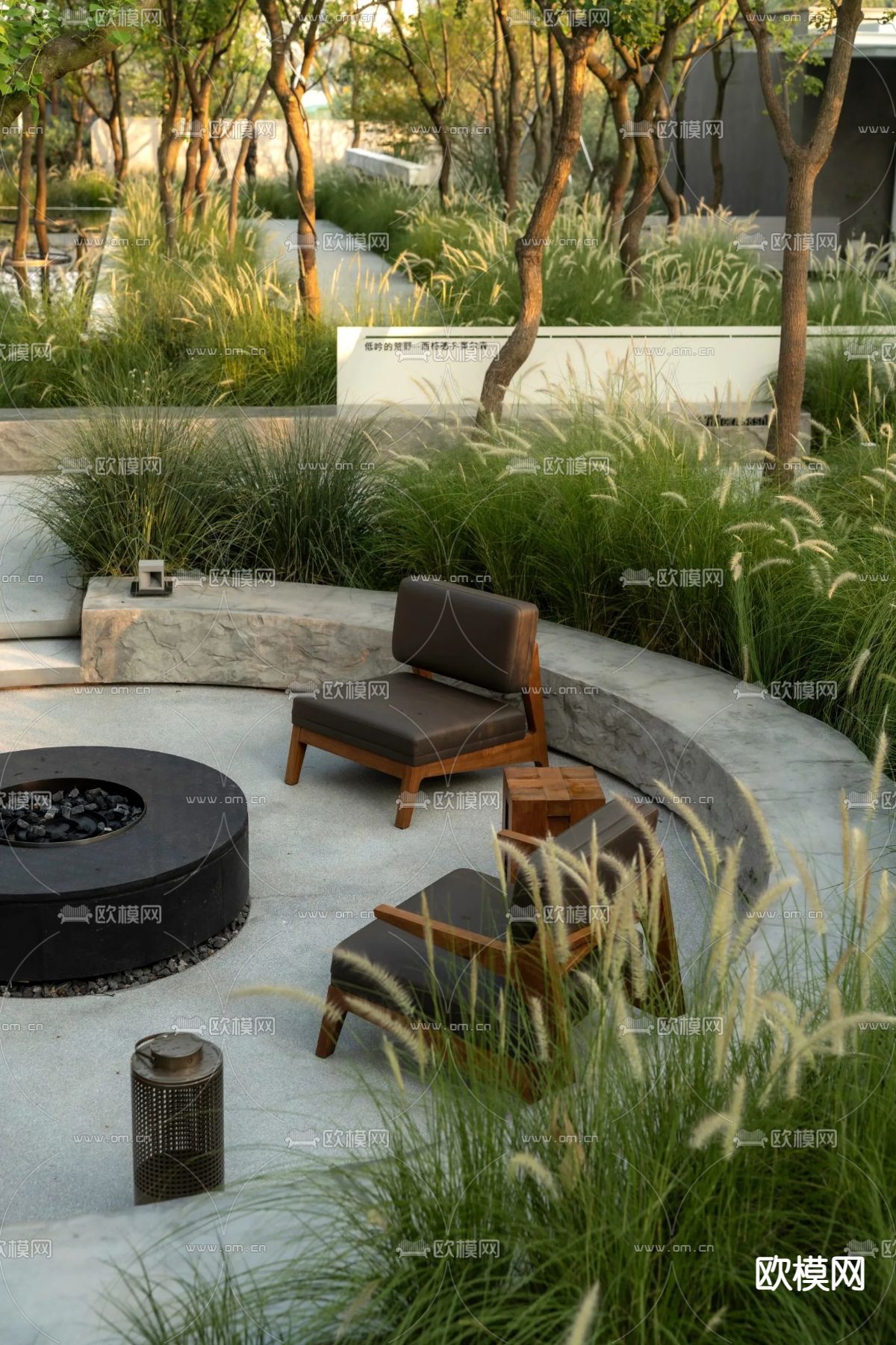 园林景观 下沉式沙发3d模型下载（渲染图2）