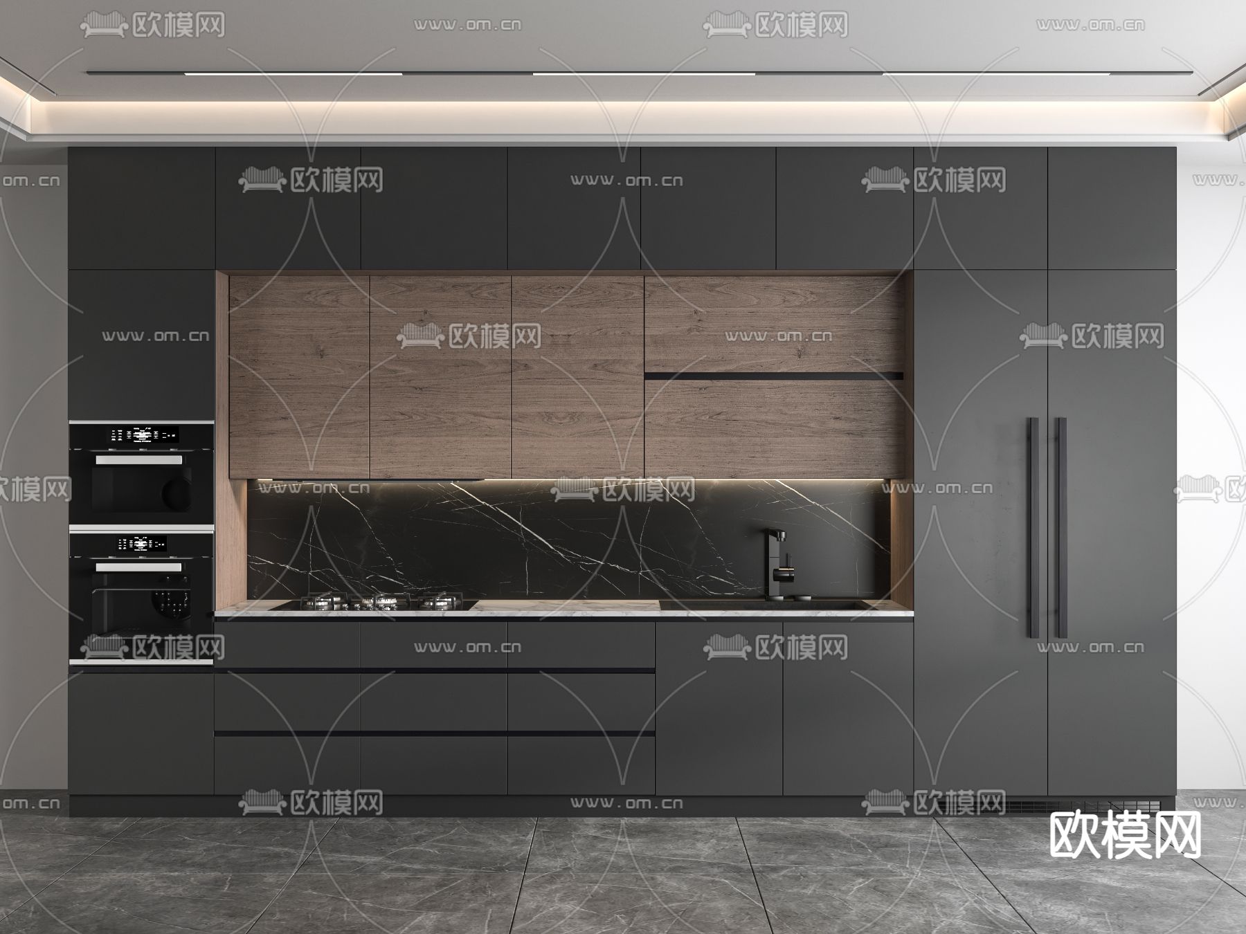 高级灰厨房 橱柜3d模型下载