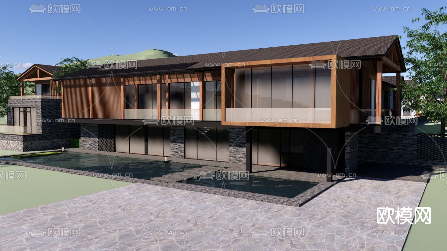 侘寂民宿外观su模型下载（渲染图2）