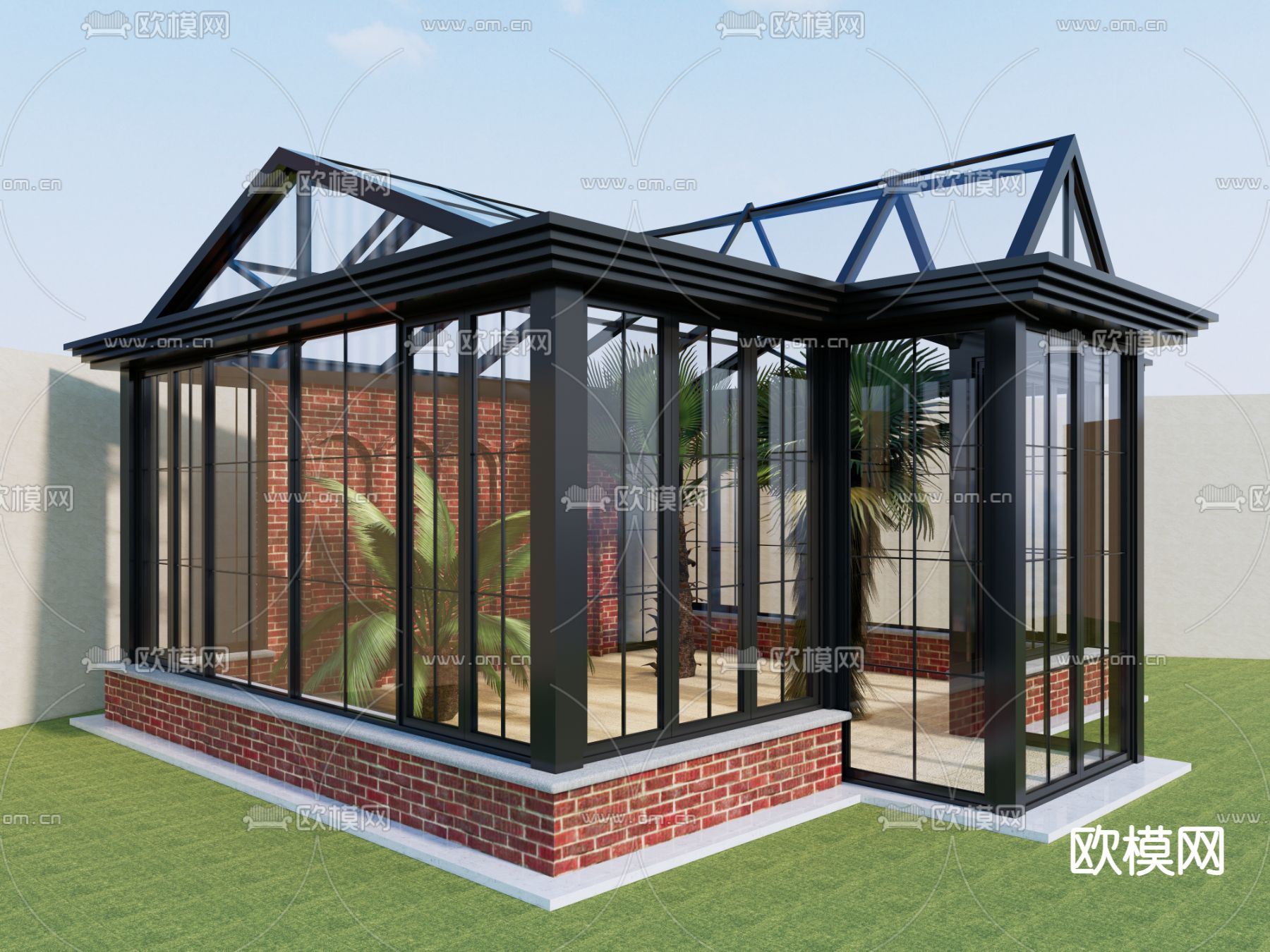 欧式阳光房 构玻璃房 花房 温室房su模型下载（渲染图2）