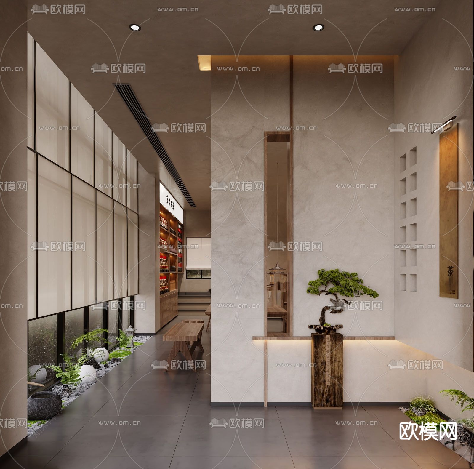 新中式茶馆玄关 走廊3d模型下载