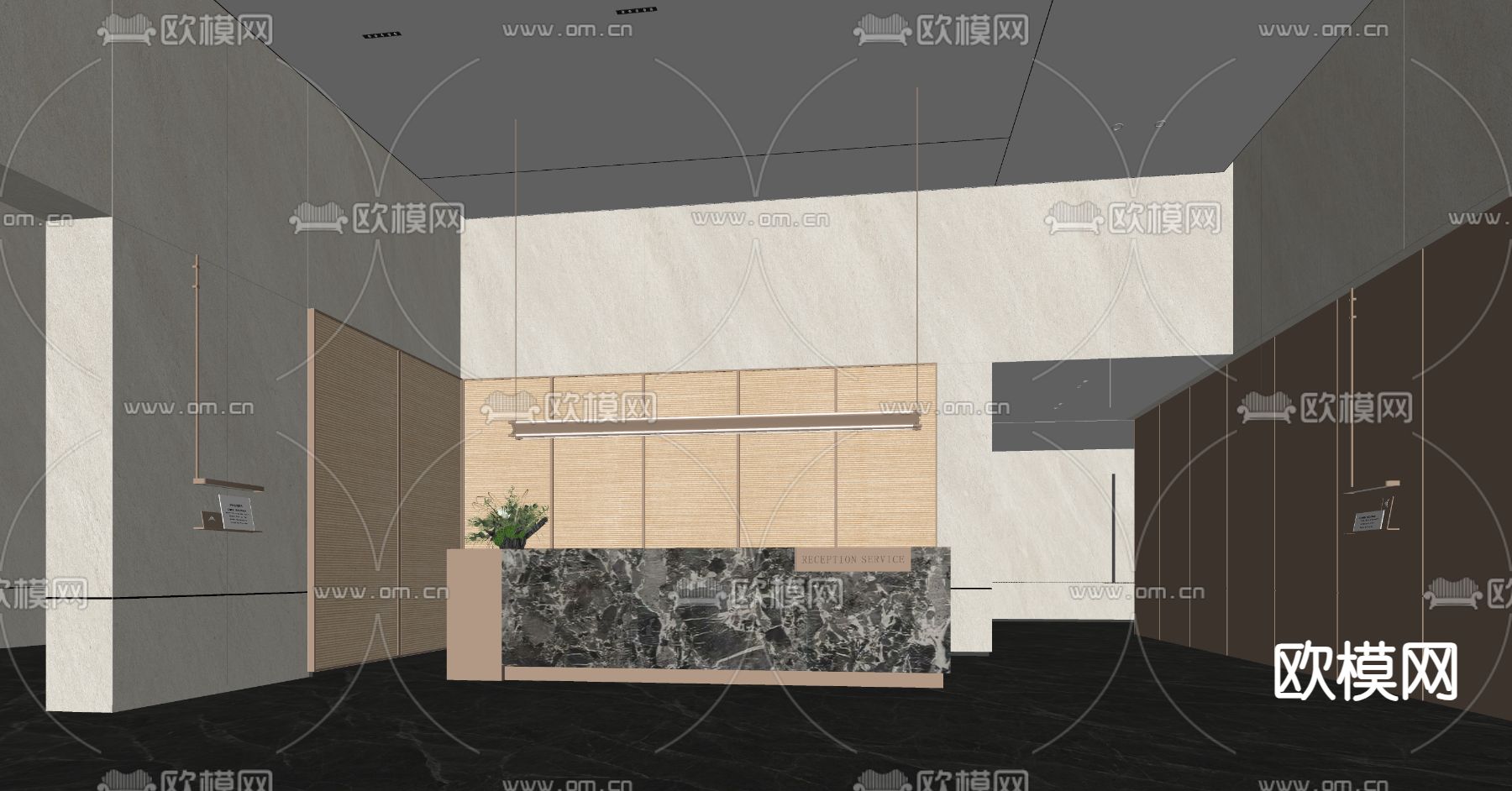 现代酒店大堂 前台大厅su模型下载（渲染图1）