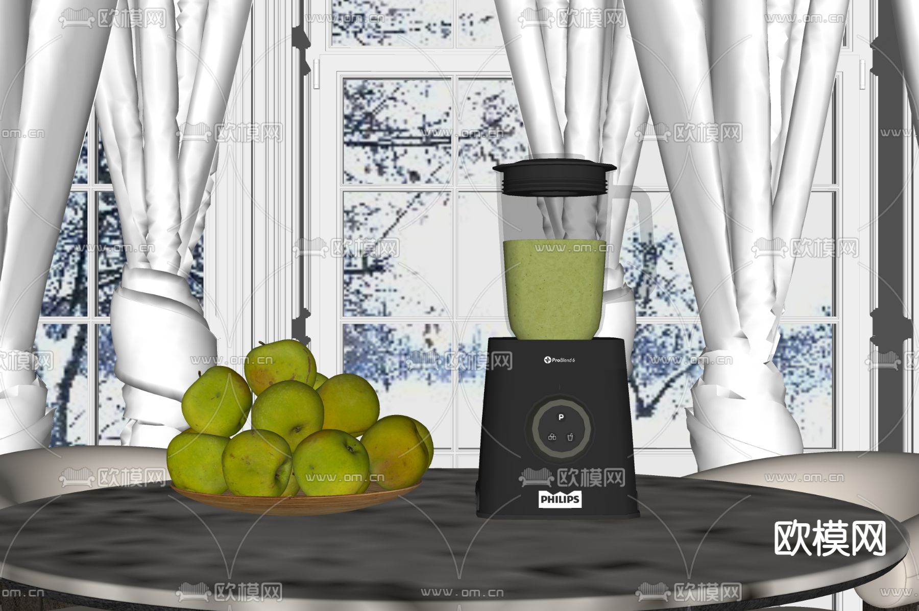 果盘 榨汁机 苹果su模型下载（渲染图1）