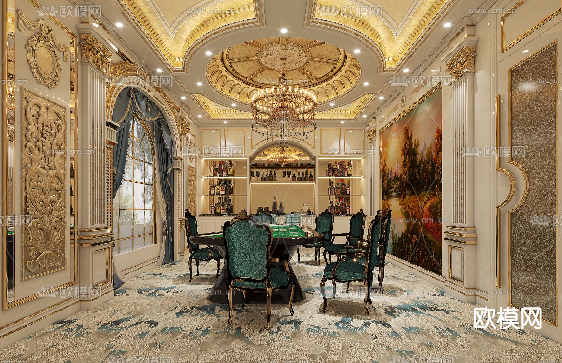 简欧棋牌室 麻将室3d模型下载