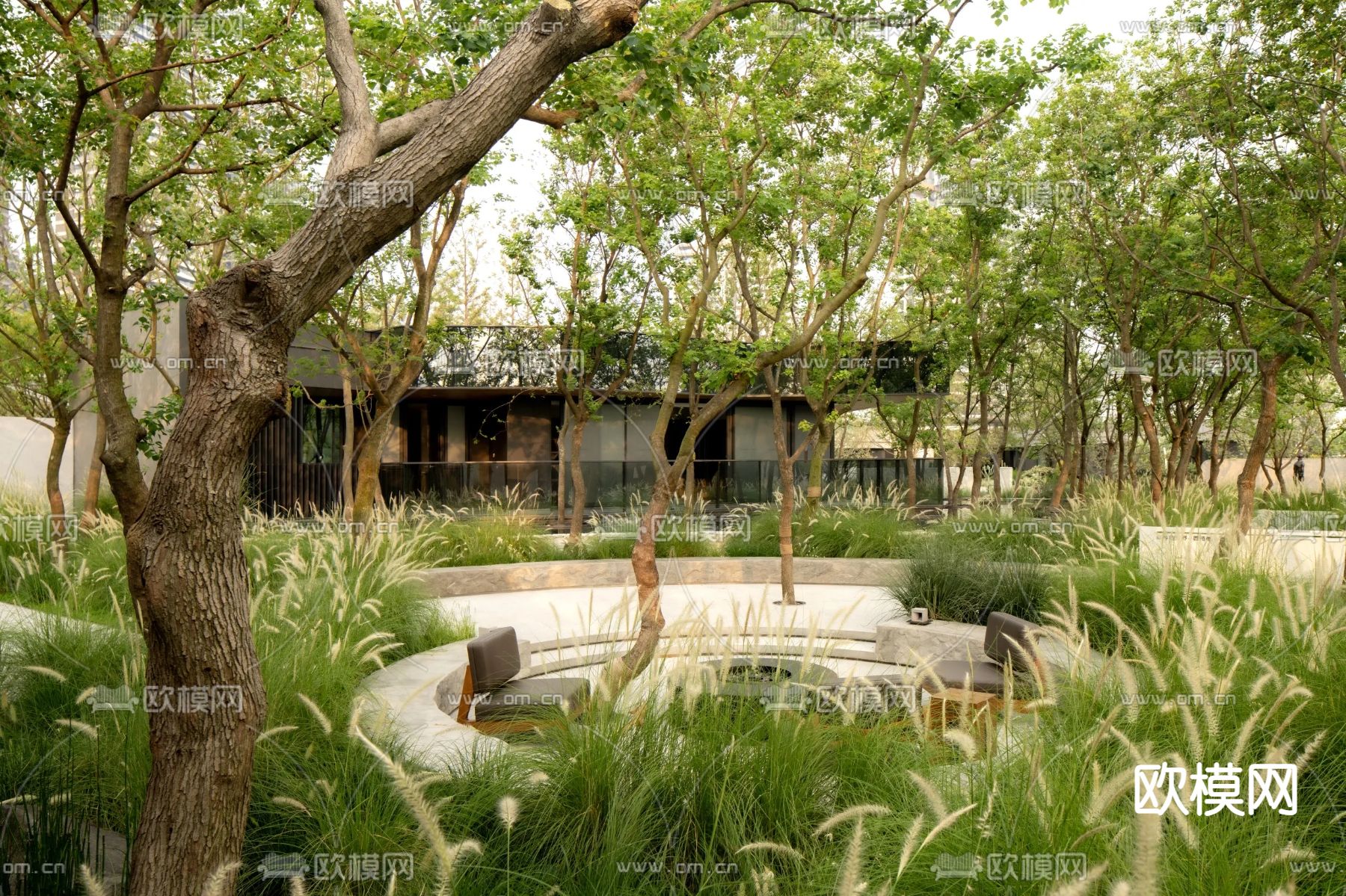 园林景观 下沉式沙发3d模型下载（渲染图1）