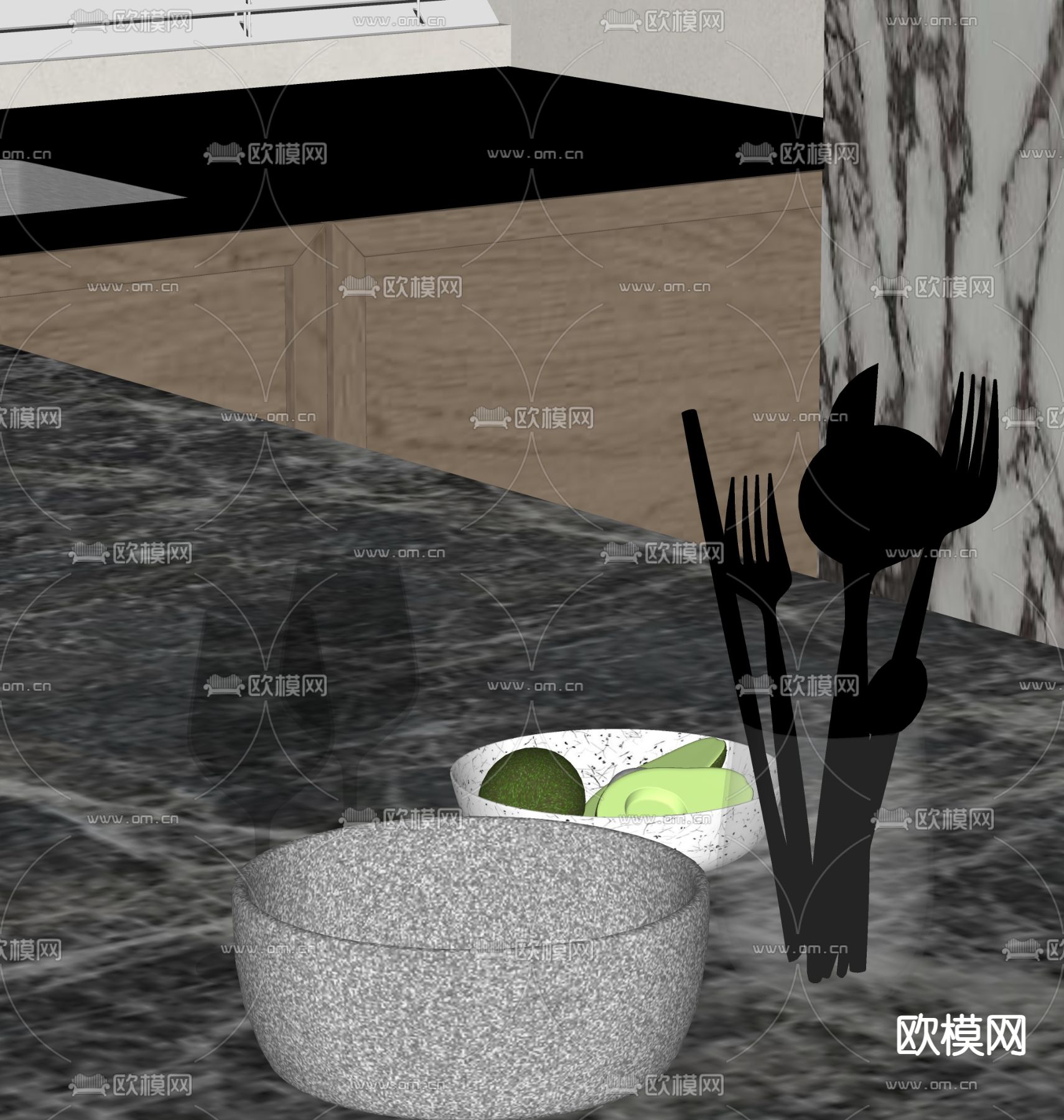 餐具 刀叉 水杯 牛油果su模型下载（渲染图1）