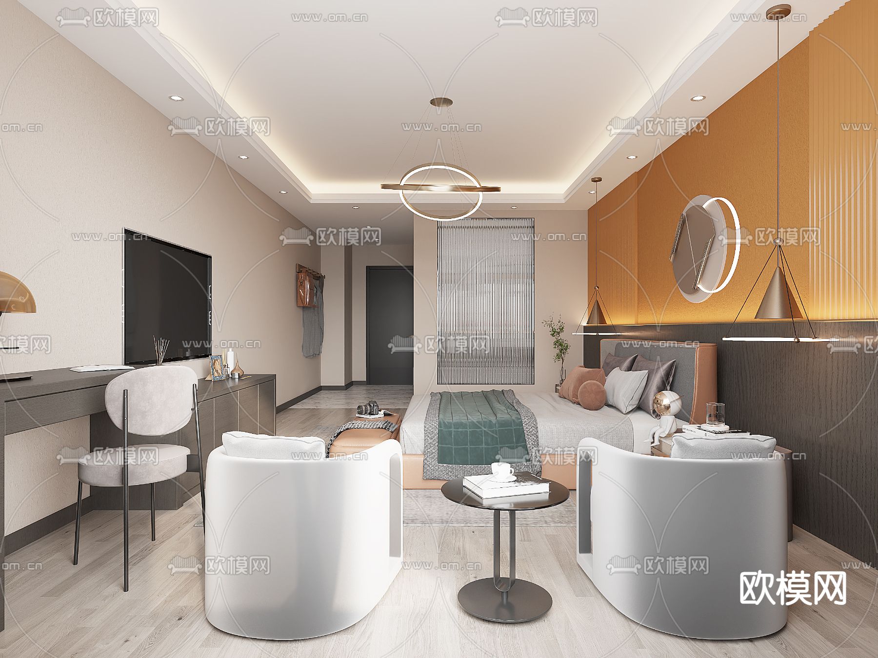 酒店客房 双床房3d模型下载（渲染图1）