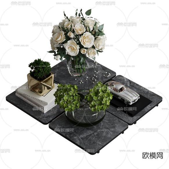 现代桌面摆件 书籍 花瓶3d模型下载