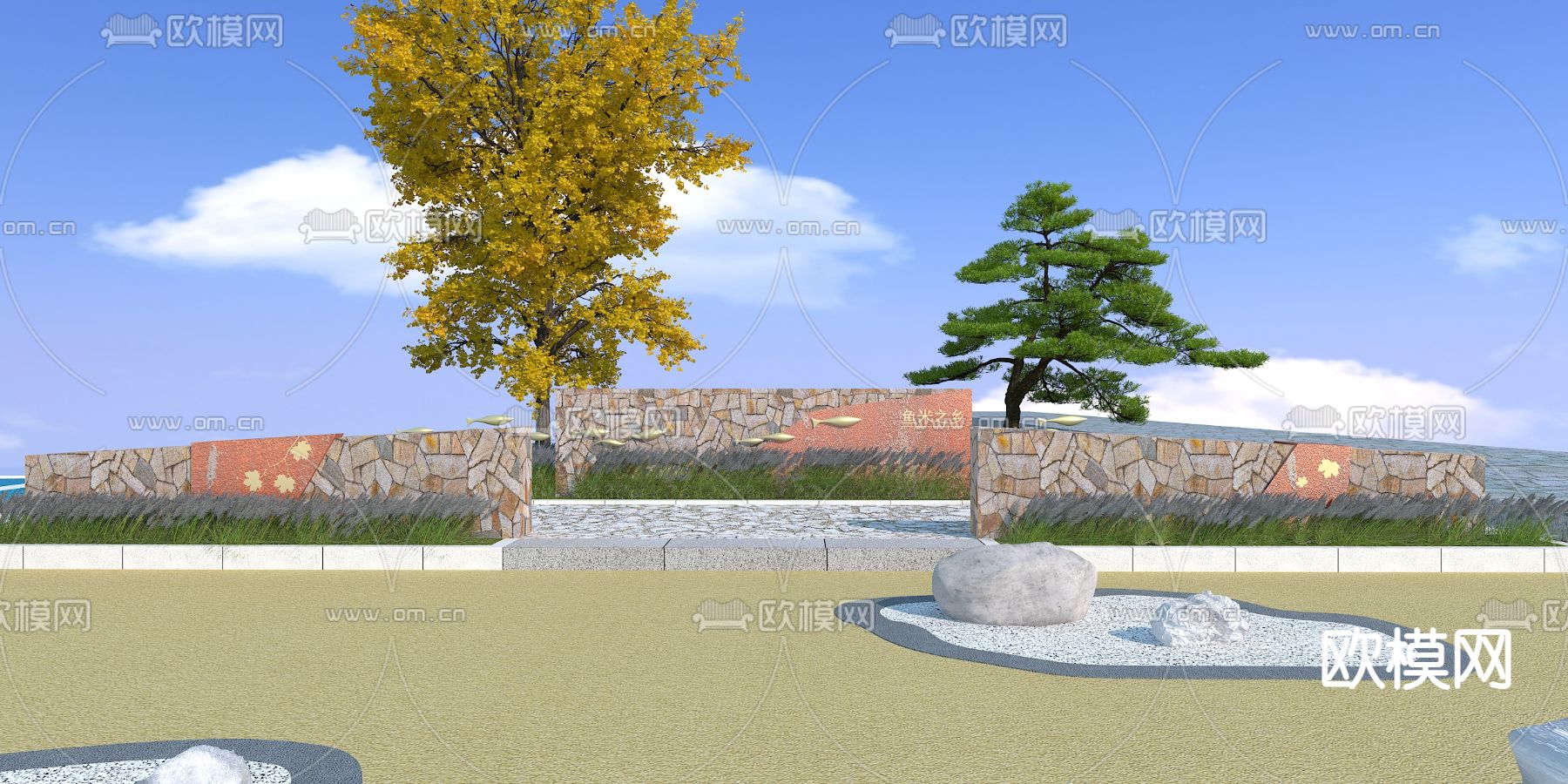 园林景墙 公园景墙3d模型下载