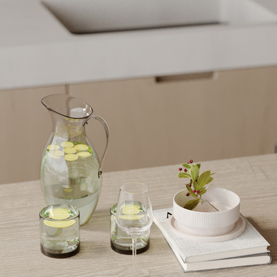  水杯 高脚杯 柠檬水su模型 