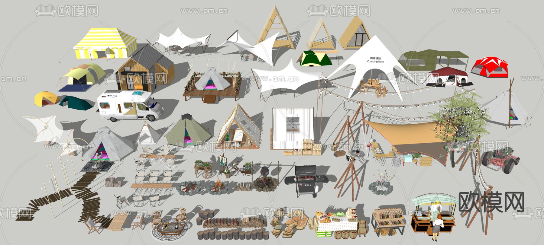 户外野营帐篷 蒙古包睡袋su模型下载（渲染图1）